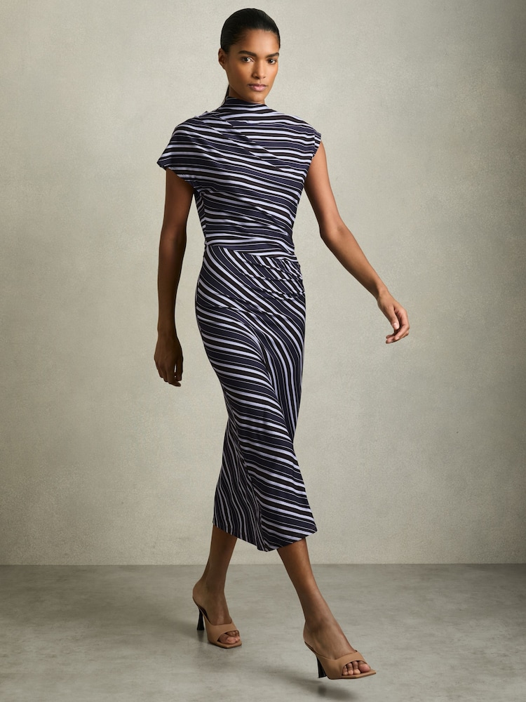 Reiss Dillon Stripe-Print Draped Midi Dress - Imagen 1 de 5