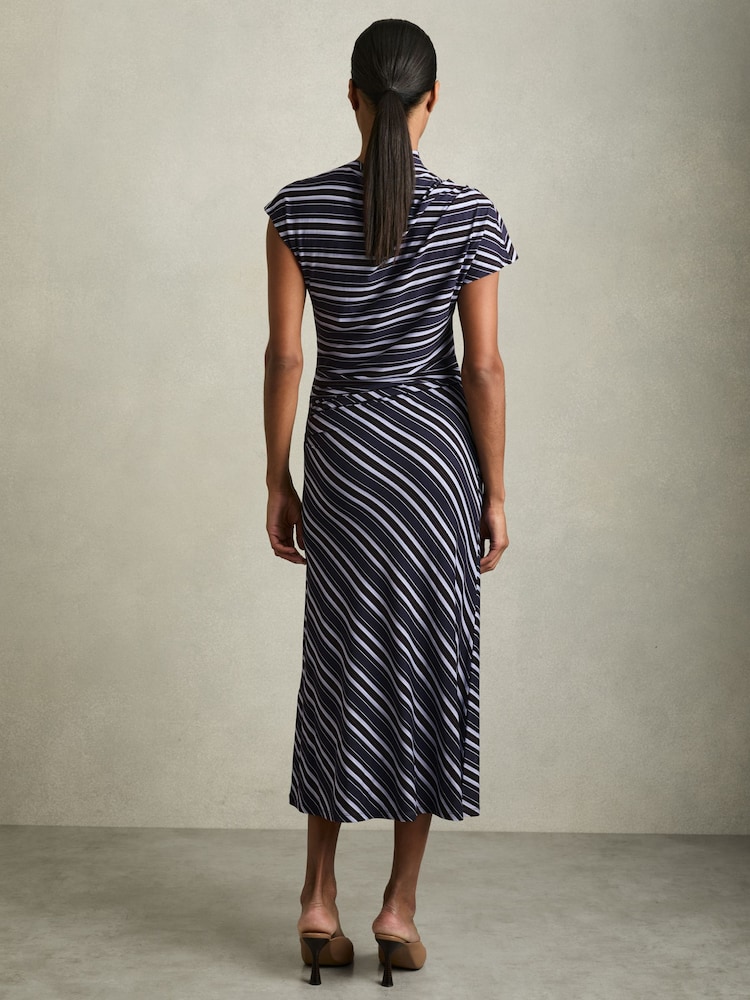 Buy Reiss Blue Dillon Stripe-Print Draped Midi Dress from Next USA