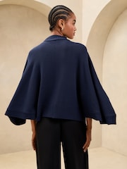 Lipsy Navy Knitted Cape Batwing High Neck Jumper - Image 3 of 4