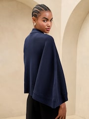 Lipsy Navy Knitted Cape Batwing High Neck Jumper - Image 4 of 4