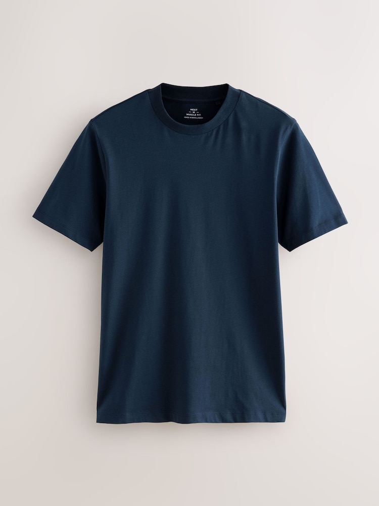 Navy Blue/White/Black - Muscle Fit Essential T-Shirts 3 Pack - Image 2 of 12 Navy Blue/White/Black - Muscle Fit Essential T-Shirts 3 Pack - Image 2 of 12