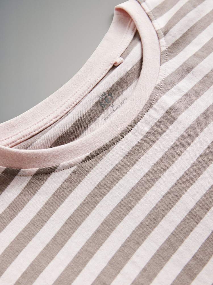 The Set Pastel Yellow/Light Pink/Pale Blue/Pink Stripe 4 Pack 100% Cotton Short Sleeved Relaxed T-Shirts - Image 9 of 10