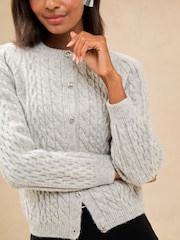 Lipsy Grey Buttoned Crew Neck Knit Cardigan - Image 3 of 4
