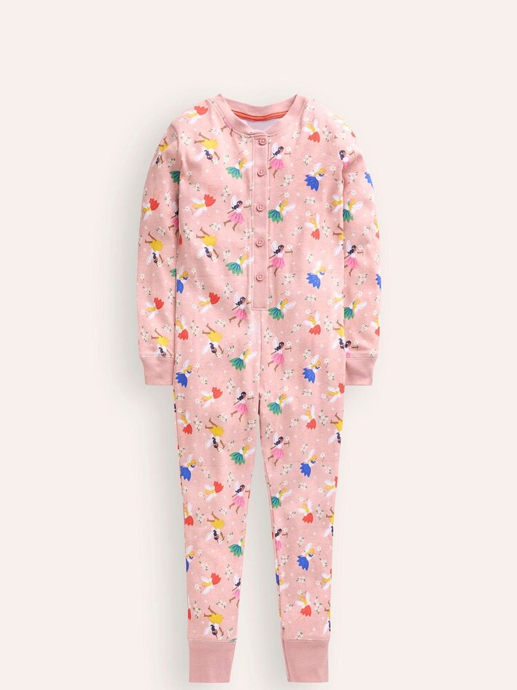 Boden Pink 100% Cotton Fairies Snug All-In-One Pyjamas - Image 1 of 3