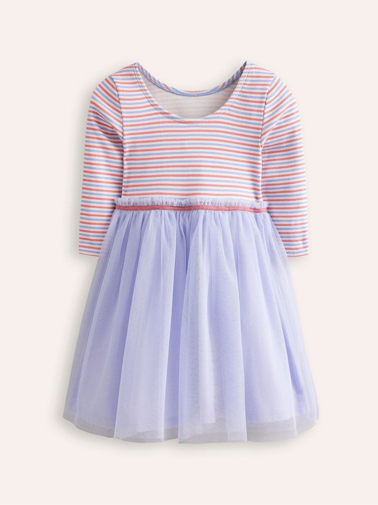 Boden Blue Tilly Rib Jersey Tulle 100% Cotton Dress - Image 1 of 3