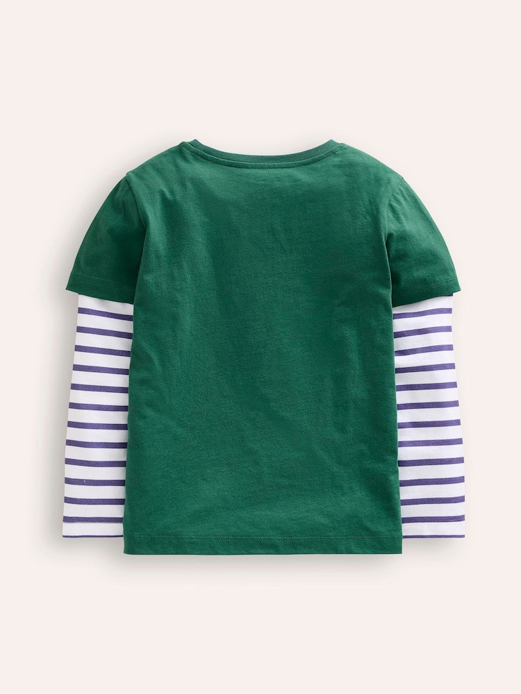 Boden Green Christmas Festive Applique Mock Sleeve 100% Cotton T-Shirt - Image 2 of 3