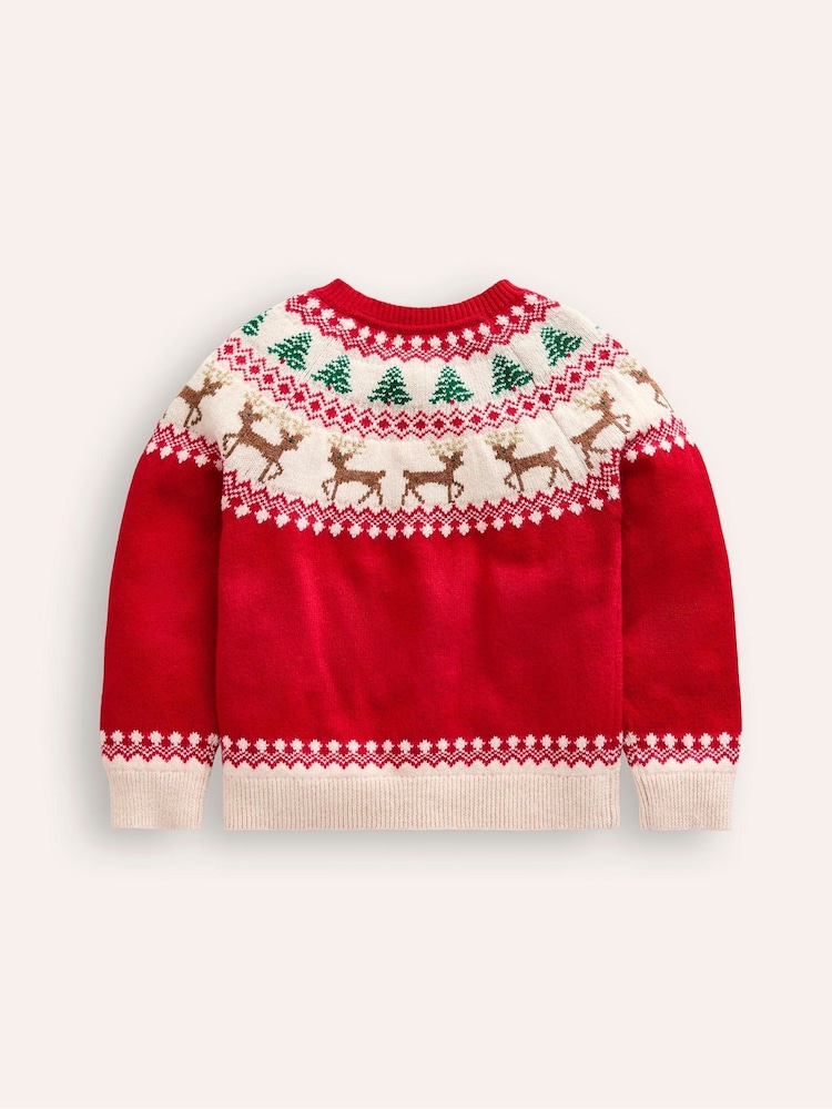 Boden Red Edie Reindeer Festive Fair Isle Pattern Cardigan - Image 2 of 3 Boden Red Edie Reindeer Festive Fair Isle Pattern Cardigan - Image 2 of 3