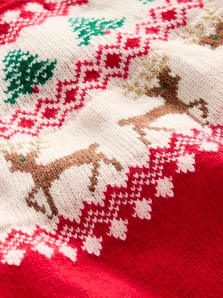 Boden Red Edie Reindeer Festive Fair Isle Pattern Cardigan - Image 3 of 3 Boden Red Edie Reindeer Festive Fair Isle Pattern Cardigan - Image 3 of 3