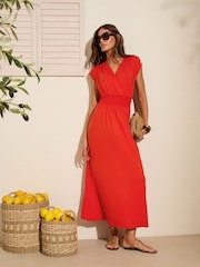 Friends Like These Orange Wrap V-Neck Shirred Waist Maxi Dress - Image 1 of 4
