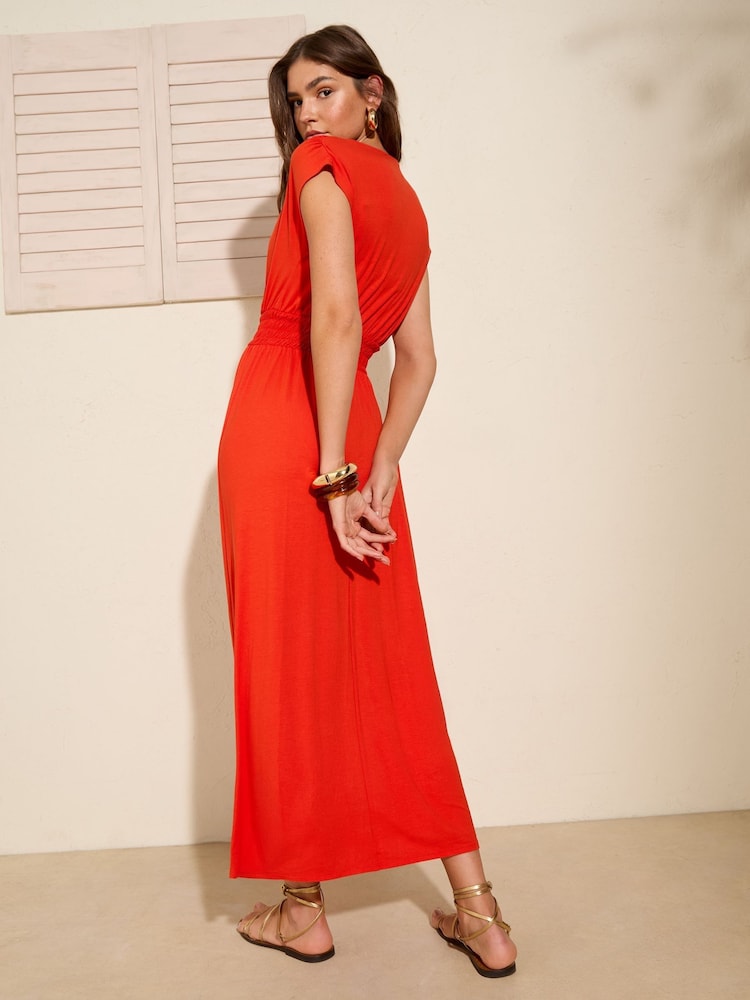 Friends Like These Orange Wrap V-Neck Shirred Waist Maxi Dress - Image 4 of 4