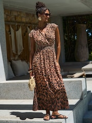Friends Like These Animal Wrap V-Neck Shirred Waist Maxi Dress - Image 1 of 4