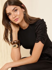 Friends Like These Black Cotton Mix Ruched Sleeve Midi Dress - Image 2 of 4