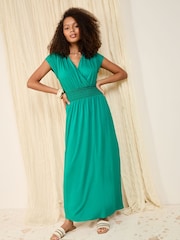 Friends Like These Green Wrap V-Neck Shirred Waist Maxi Dress - Image 3 of 4