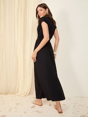 Friends Like These Black Wrap V-Neck Shirred Waist Maxi Dress - Image 4 of 5