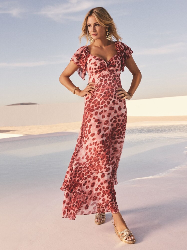 Friends Like These Red Animal Millie Mackintosh Chiffon Frill Maxi Dress