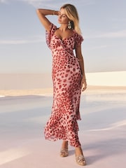 Красный со звериным принтом - Friends Like These Millie Mackintosh Chiffon Frill Maxi Dress - Image 3 of 4