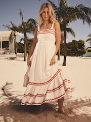 Friends Like These White Millie Mackintosh Crinkle Lace Trim Tiered Midi Sun Dress - Image 1 of 4