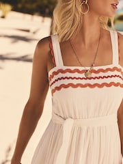 Friends Like These White Millie Mackintosh Crinkle Lace Trim Tiered Midi Sun Dress - Image 3 of 4