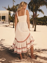 Friends Like These White Millie Mackintosh Crinkle Lace Trim Tiered Midi Sun Dress - Image 4 of 4