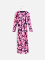 Oliver Bonas Pink Floral Print Ruched Midi Dress - Image 1 of 6