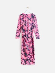 Oliver Bonas Pink Floral Print Ruched Midi Dress - Image 2 of 6
