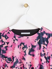 Oliver Bonas Pink Floral Print Ruched Midi Dress - Image 3 of 6