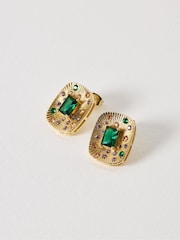 Oliver Bonas Green Ardella Rectangular Etched Detail Stone Inlay Stud Earrings - Image 1 of 4