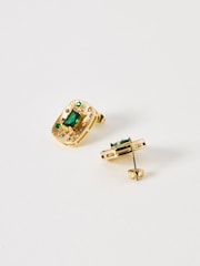 Oliver Bonas Green Ardella Rectangular Etched Detail Stone Inlay Stud Earrings - Image 2 of 4