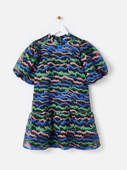 Oliver Bonas Black Pattern Organza Mini Dress - Image 4 of 8