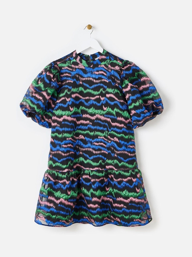 Oliver Bonas Black Pattern Organza Mini Dress - Image 4 of 8