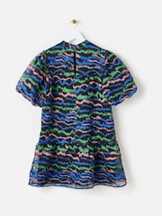 Oliver Bonas Black Pattern Organza Mini Dress - Image 5 of 8
