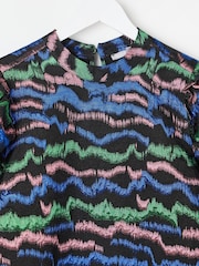 Oliver Bonas Black Pattern Organza Mini Dress - Image 6 of 8
