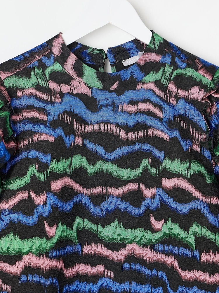 Oliver Bonas Black Pattern Organza Mini Dress - Image 6 of 8