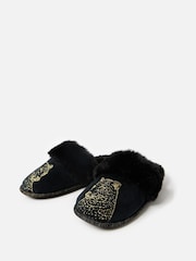 Oliver Bonas Black Gold Leopard Print Slippers And Drawstring Slippers - Image 2 of 5
