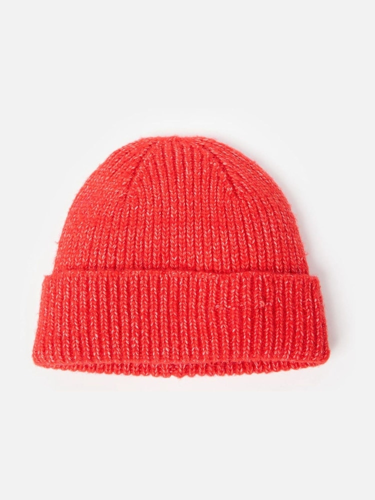 Oliver Bonas Red Ribbed Knitted Beanie Hat - Image 1 of 5
