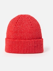 Oliver Bonas Red Ribbed Knitted Beanie Hat - Image 2 of 5