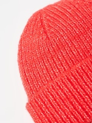Oliver Bonas Red Ribbed Knitted Beanie Hat - Image 3 of 5
