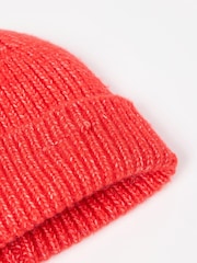 Oliver Bonas Red Ribbed Knitted Beanie Hat - Image 4 of 5