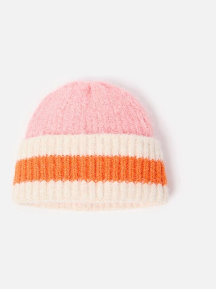 Oliver Bonas Pink Stripe Knitted Beanie Hat - Image 1 of 5