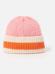 Oliver Bonas Pink Stripe Knitted Beanie Hat - Image 2 of 5