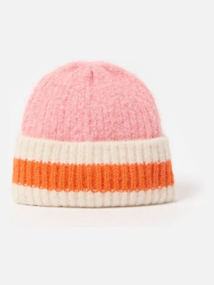 Oliver Bonas Pink Stripe Knitted Beanie Hat - Image 2 of 5