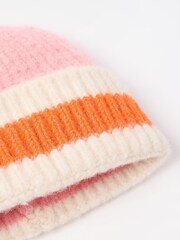 Oliver Bonas Pink Stripe Knitted Beanie Hat - Image 3 of 5