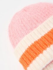 Oliver Bonas Pink Stripe Knitted Beanie Hat - Image 4 of 5