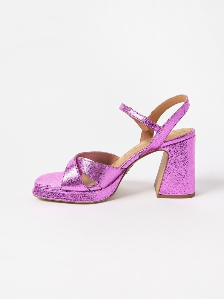 Oliver Bonas Pink Leather Platform Heeled Sandals - Image 3 of 8