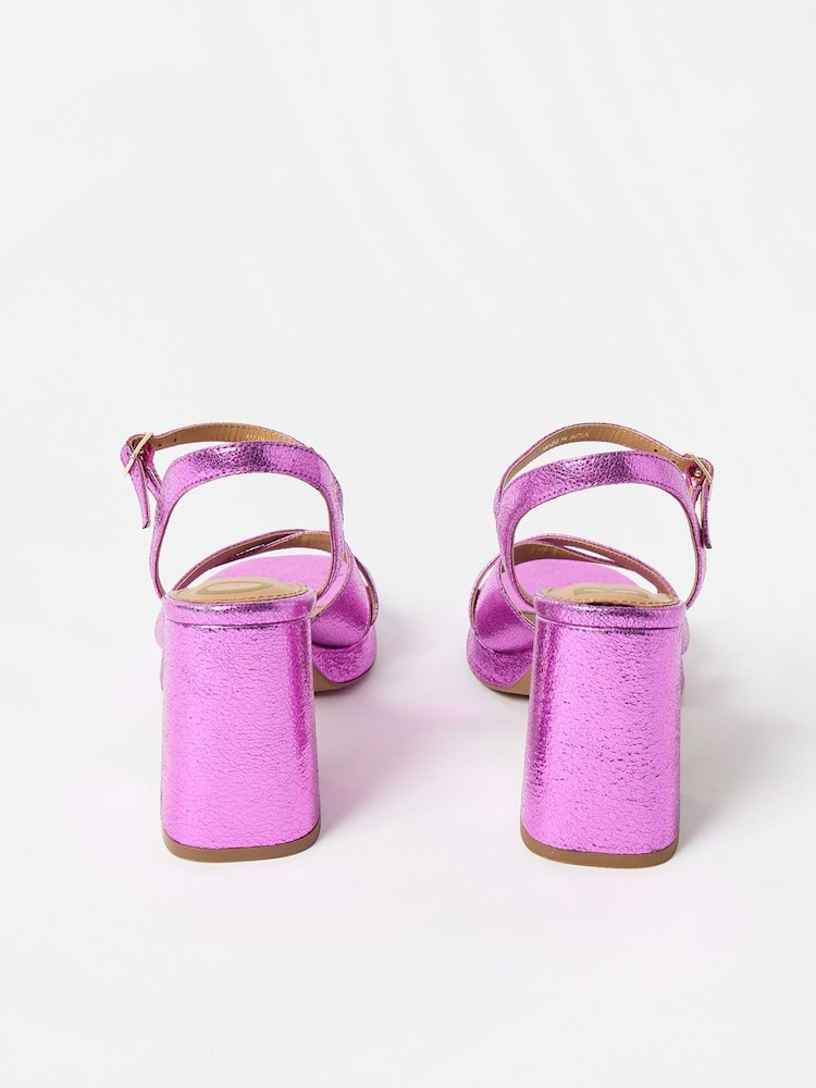 Oliver Bonas Pink Leather Platform Heeled Sandals - Image 4 of 8