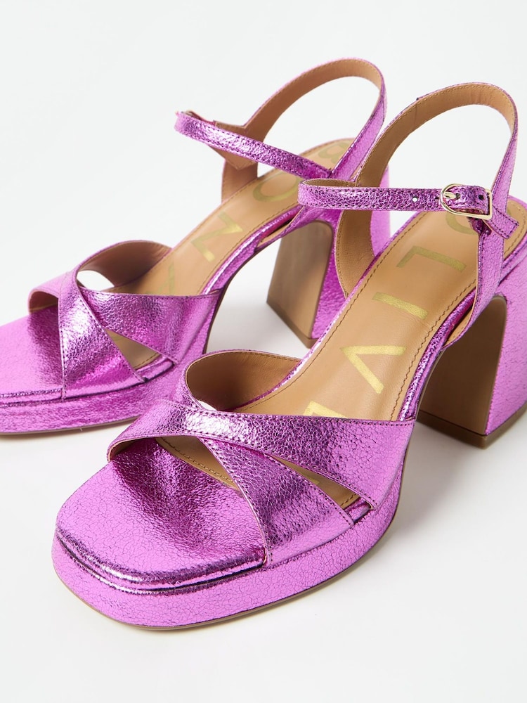 Oliver Bonas Pink Leather Platform Heeled Sandals - Image 6 of 8