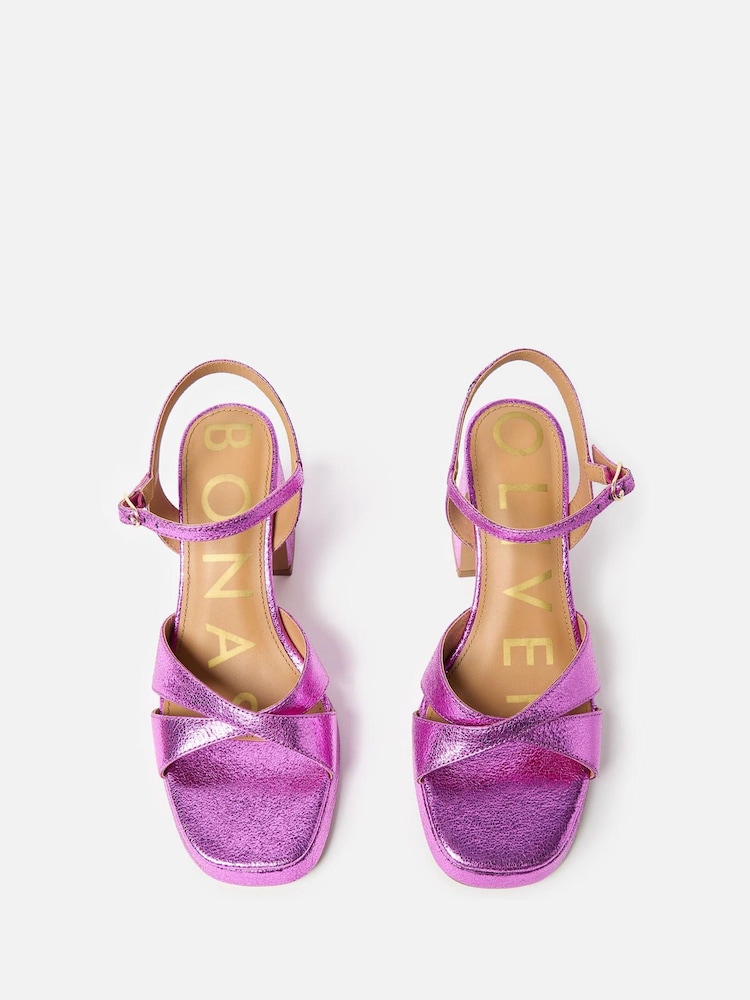 Oliver Bonas Pink Leather Platform Heeled Sandals - Image 7 of 8