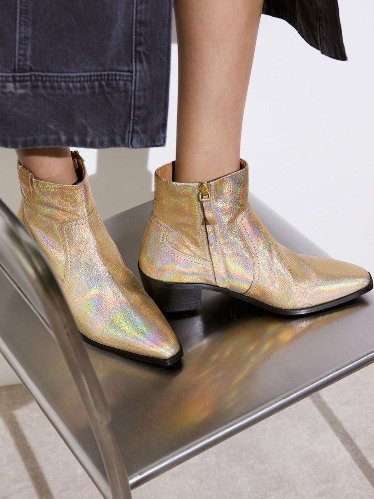 Oliver Bonas Gold Iridescent Heeled Western Cowboy Boots - Image 2 of 8