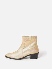 Oliver Bonas Gold Iridescent Heeled Western Cowboy Boots - Image 3 of 8