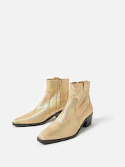 Oliver Bonas Gold Iridescent Heeled Western Cowboy Boots - Image 4 of 8